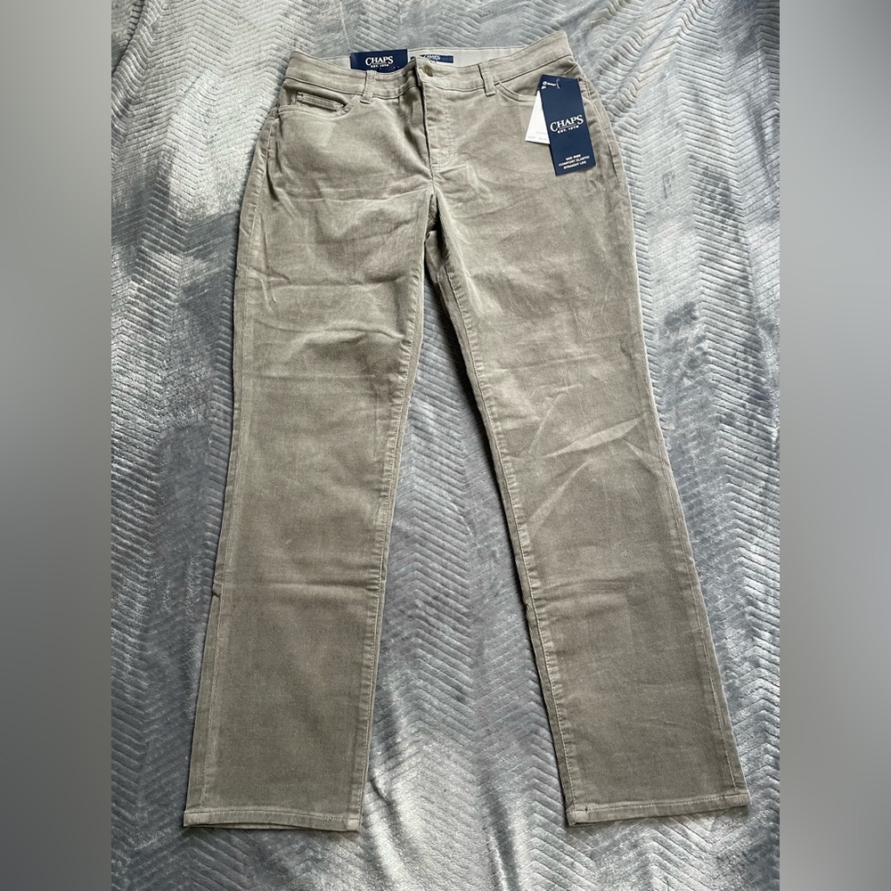 New Chaps Corduroy Pants 10P Womens Fit Shape Sculpt Slimming Gray Comfort